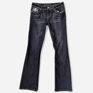 L.A Idol Y2k Low Rise Distressed Denim Bedazzled Bootcut Jeans ~ Size 9